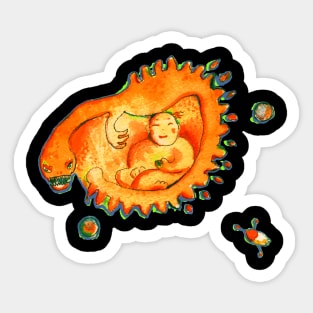 Buddha and Alien in space Sticker